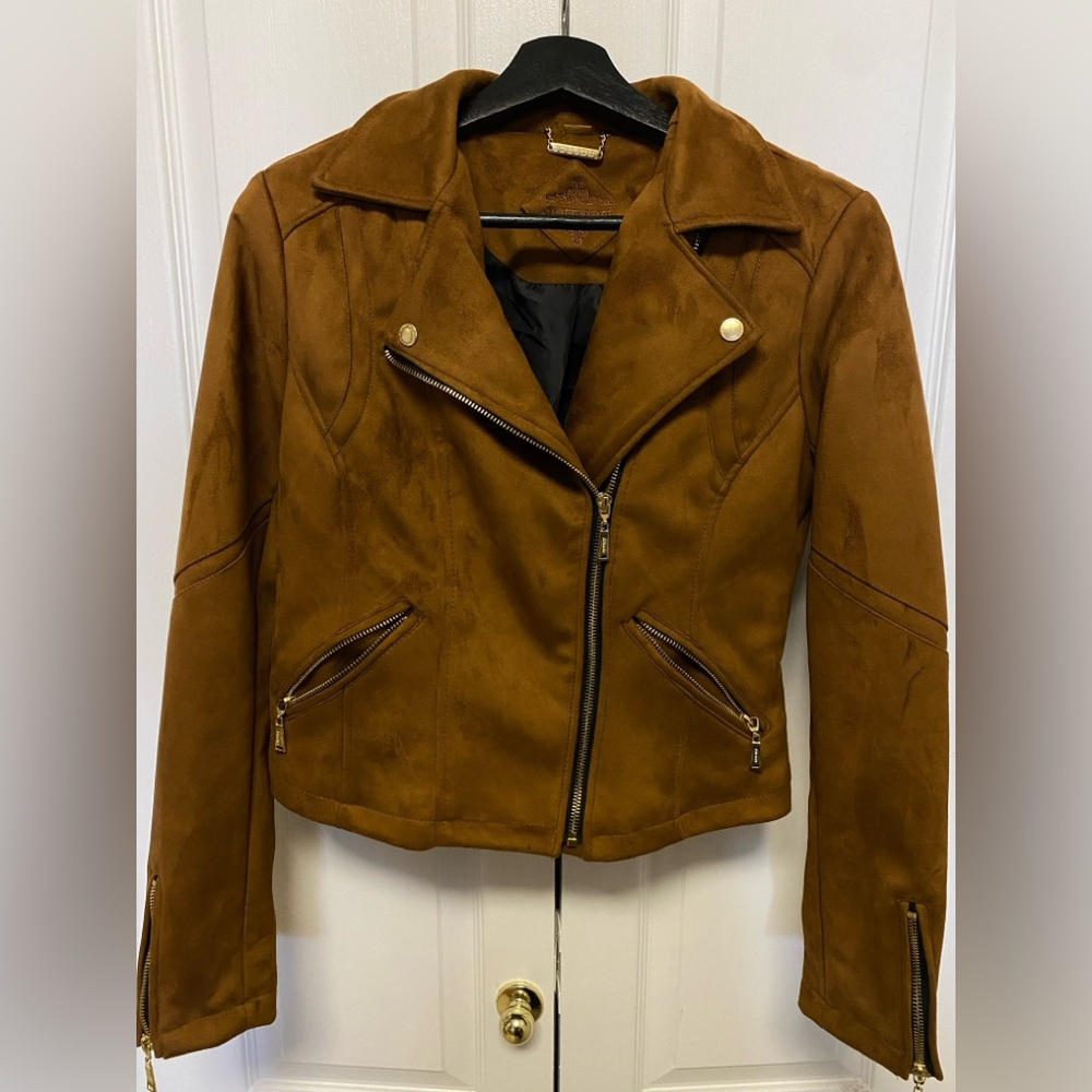 Francesca's Collections Brown Leather Biker Jacket
